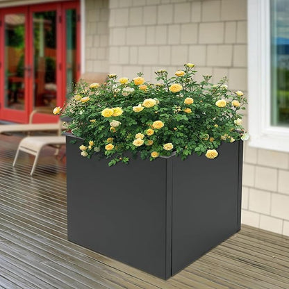 32Inch Steel Planter Box Metal Planter Large Tall Square Planters for Indoor Outdoor Plants, Heavy Duty Flower Pot for Patio, Yard, Garden (Black, 32" L x 32" W x 32" H)