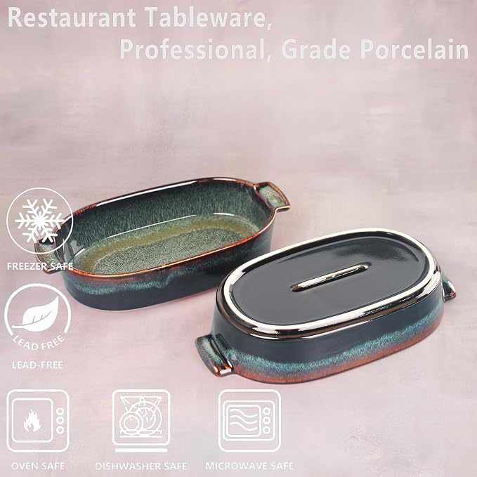 Porcelain Casserole Baking Dish - 22.7 Ounces Baking Dish for Oven, Ceramic Lasagna Pans, Oven Safe Durable Bakeware for Kitchen Home Decor, Banquet and Dinner, Oval 2 pieces 8 x 5 Inch