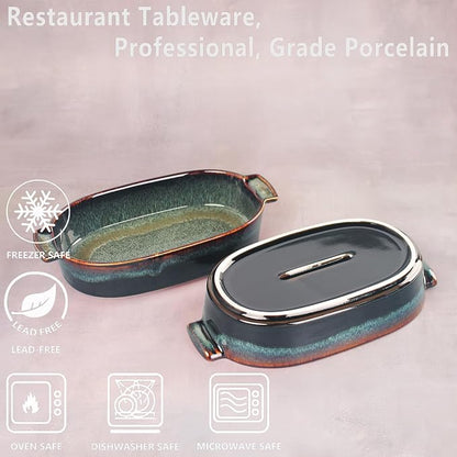 Porcelain Casserole Baking Dish - 22.7 Ounces Baking Dish for Oven, Ceramic Lasagna Pans, Oven Safe Durable Bakeware for Kitchen Home Decor, Banquet and Dinner, Oval 2 pieces 8 x 5 Inch