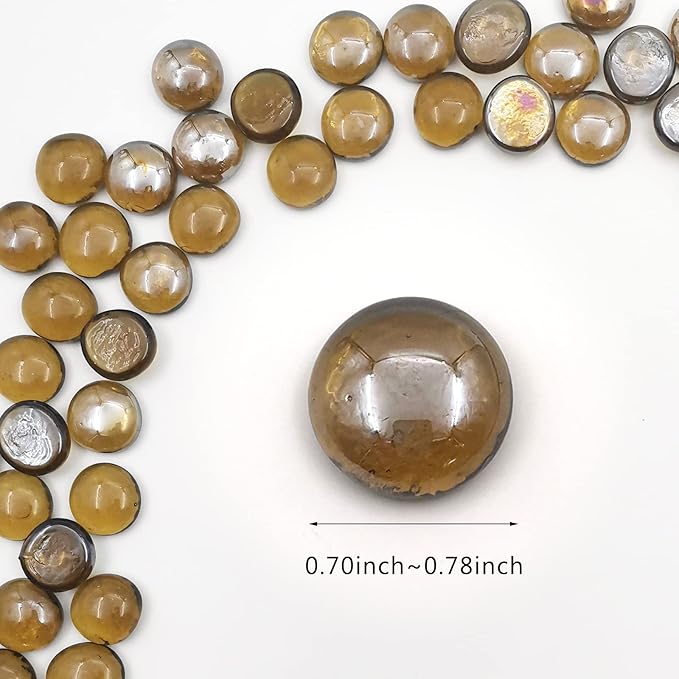 Flat Glass Marbles 1 Pound Vase Filler Fire Pit Glass Pebbles for Indoor Plants, Aquarium Fish Tank Decorations, Home Decor, Fire Pit, Landscaping, Arts Crafts (Amber)