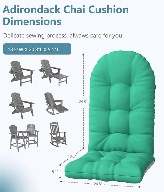 Adirondack Chair Cushion, Thickened Patio Chair Cushions with Ties, Waterproof and UV-Protected Rocking Chair Cushion for Indoor and Outdoor, Green.
