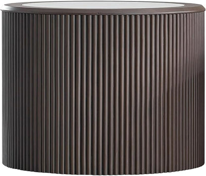 kevinplus Round Faux Marble Side Table Wood End Table for Living Room, Modern Contemporary Embossment Fluted Style, No Assembly (Dark Brown, ø23.62'' x 18.5'')