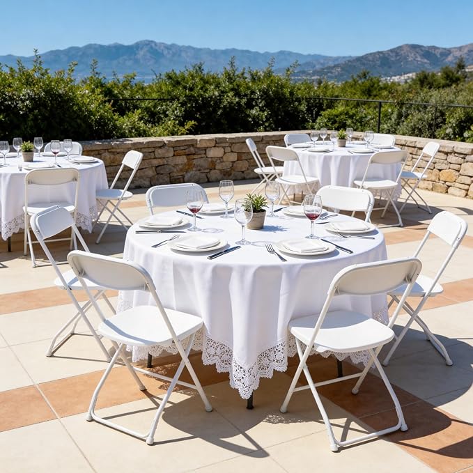 6 Pack White Plastic Folding Chairs, Outdoor Portable Folding Chair with Steel Frame, 350lbs Capacity Stackable Foldable Chairs for Patio, Garden, Picnic, Kitchen, Events
