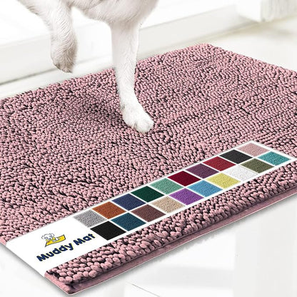 Muddy Mat® | Super Water Absorbent Door Mat Indoor, Microfiber Quick Dry Chenille Entryway Rug, Slip Resistant Front Door Mat, Indoor Mats for Entryway, Machine Washable Pet Rug, Pink 48"x72"
