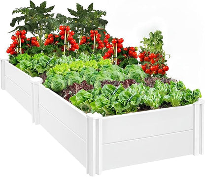 PASAMIC 8x4x1ft Vinyl Raised Garden Bed, Rust-Proof Raised Plant Box for Gardening, Durable Outdoor Planter Box with Open Bottom, DIY Above Ground Vinyl Garden Beds for Fruit, Vegetables, Herbs
