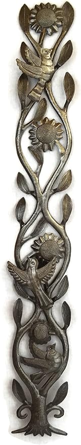 It's Cactus Metal Garden Art Sunflowers and Birds, Light Weight Steel Drum Haitian Decor, Home Wall Flower Plaque 5 X 33 Inches, Fair Trade (Sunflowers and Birds)