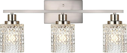 MELUCEE 3 Lights Bathroom Light Fixtures Brushed Nickel Modern Vanity Lights Indoor Wall Mounted Light with Hammered Glass Shade Suitable for Bathroom Living Room Hallway