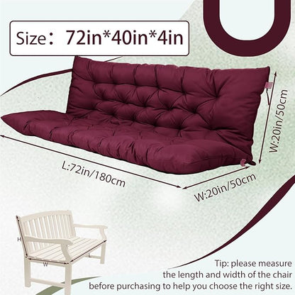 2/3 Seater Swing Replacement Cushion, Waterproof Porch Swing Cushions with Backrest, Thickened Bench Cushions for Outdoor Furniture, for Outdoor Patio Swing (Claret Red, 71 * 40in)
