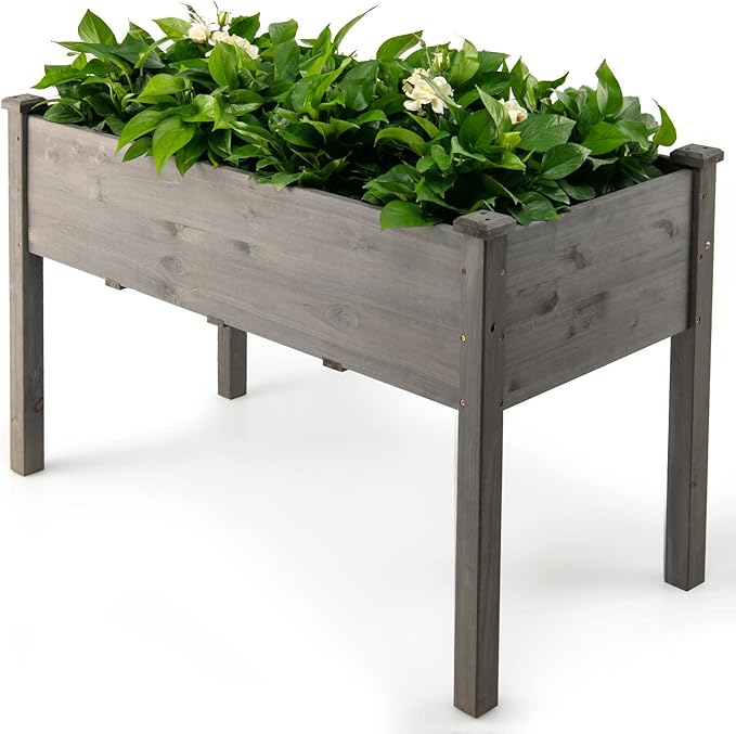 COSTWAY Raised Garden Bed, Elevated Wood Planter Box Stand with Legs for Vegetables, Flowers & Herbs, Standing Growing Bed for Backyard, Patio, Balcony, 48”L x 22”W x 30”H (Gray)
