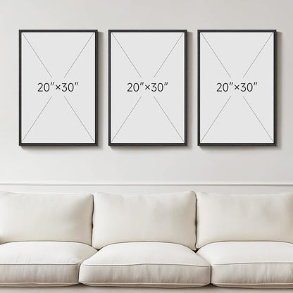 Large Framed Blue and Grey Abstract Wall Art, 3 Piece Modern Canvas Prints Paintings Artwork for Walls, Minimalist Abstract Block Pictures for Living Room Entryway Hallway Bedroom Wall Decor 20x30 In