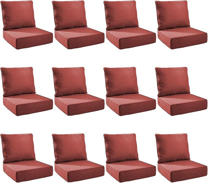 Outdoor Cushion Set for Furniture Patio Furniture, UV Resistant, Water Resistant - 6 Inch Thick Foam Garden Cushions– 24x24 Inch Patio Seat Covers for Chair/Sofa/Couch | Red | 12-Pack |