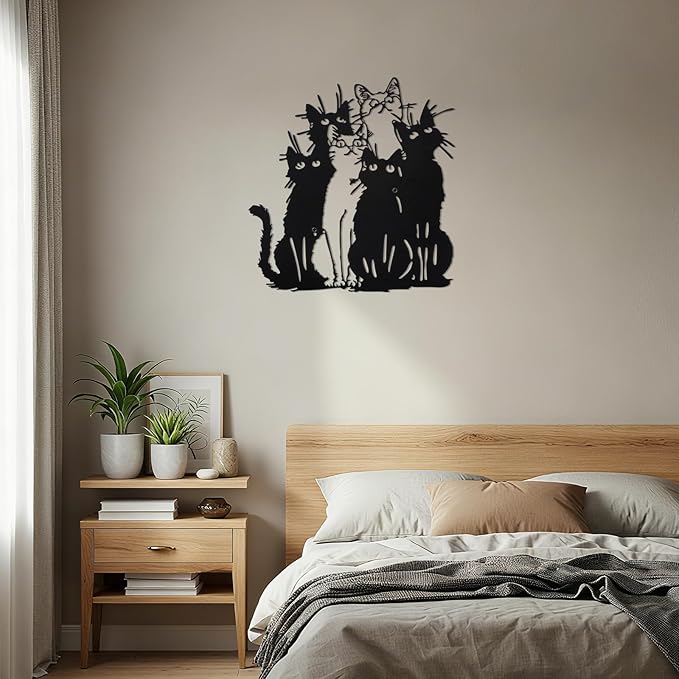 Tandefio Cat Metal Wall Art Black Cat Silhouette Wall Decor 11.42 x11.82 Metal Hanging Sign Christmas Kitten Lovers Gift for Home Indoor Outdoor Garden Office Room Decor