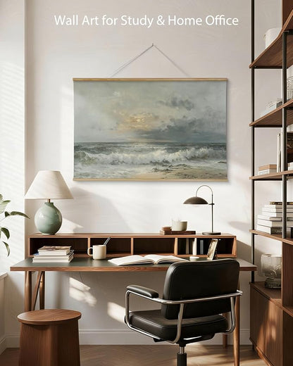 ARPEOTCY Extra Large Vintage Framed Wall Art, 36x54 Inch Sunset over the Sea Landscape Hanging Canvas Prints Scroll Wall Art Decor for Living Room Bedroom, Retro Scenery Pictures Above of Bed