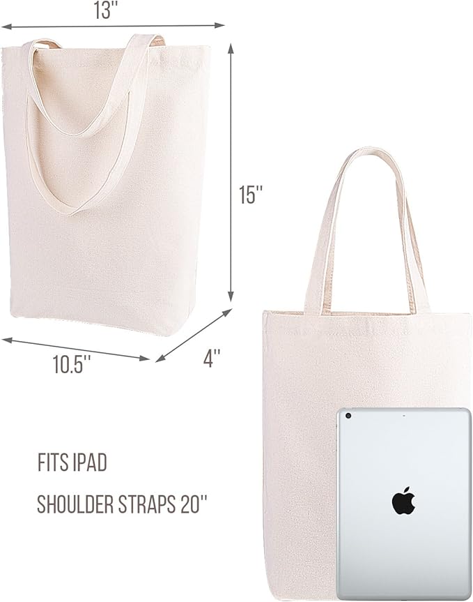Lily queen Natural Canvas Tote Bags for Crafting and Decorating Reusable Grocery Washable Bag Shopping Bag 15H x 13W x 4D Inch (Natural)