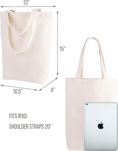 Lily queen Natural Canvas Tote Bags for Crafting and Decorating Reusable Grocery Washable Bag Shopping Bag 15H x 13W x 4D Inch (Natural)