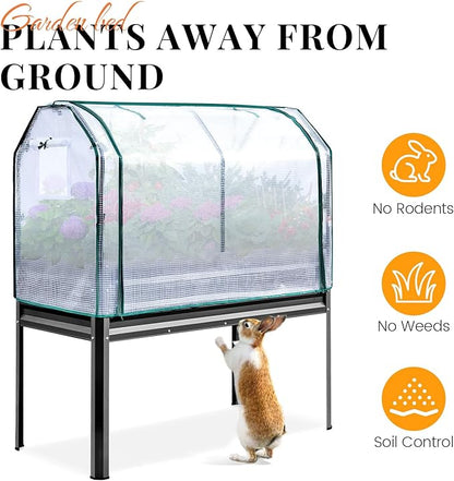 KING BIRD Large Raised Garden Bed with Cover Galvanized Elevated Planter Box with Legs 48×24×56 in for Backyard, Patio, Balcony, 700lb Capacity, Dark Grey