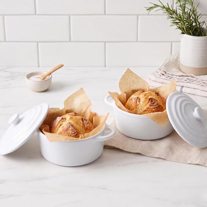 Kook Ceramic Mini Cocotte Set, Small Casserole Dishes with Lids and Handles, Individual Baking Ramekins, Oven safe 350F, Microwave & Dishwasher Safe, Stoneware, 12 oz, Set of 4, (Swiss White)