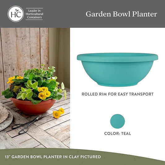 The HC Companies 20 Inch Shallow Garden Bowl Plant Pot with Drainage, Lightweight UV-Resistant Plastic Planters for Succulents, Herbs & More, 2-Pack Planters for Indoor Outdoor Home Decor, Teal