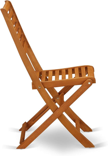 East West Furniture SEBS3CWNA 3 Piece Patio Bistro Sets Wood Folding Table Set Contains a Square Outdoor Acacia Wood Coffee Table and 2 Folding Side Chairs, 26x26 Inch, Natural Oil