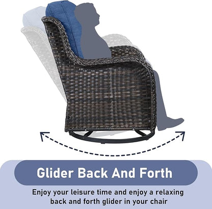 Wicker Patio Furniture-7 Pieces Rattan Patio Furniture Set Outdoor Patio Couch with Swivel Patio Chairs Ottomans and Coffee Table for Deck Poolside Backyard-Brown/Blue
