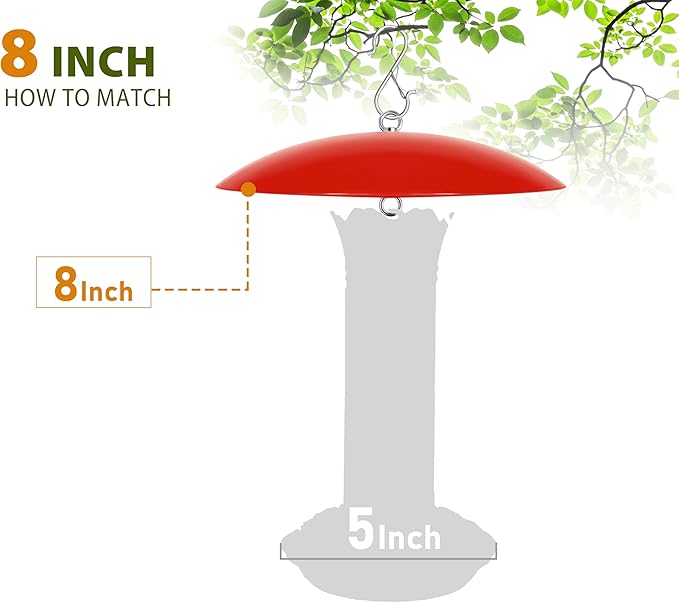 8" Bird Feeder Dome, Hummingbird Feeder Rain Guard, Bird Feeder Cover for Small Feeders, Protective Cover Work with Ant Guards（Red,2 Pack