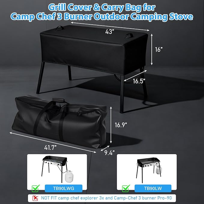 Utheer Grill Cover for Camp Chef 3 Burner Stoves, Heavy Duty 600D Waterproof Fabric Grill Cover for Camp Chef PRO90, SPG90B, TB90LW, TB90LWG, TB90LWG15, with Stove Carry Bag