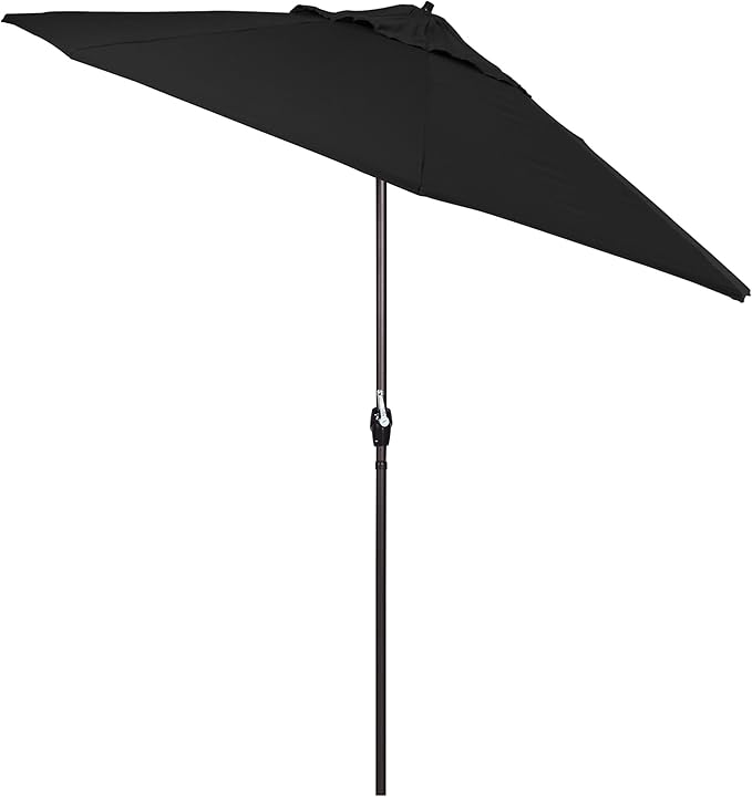 California Umbrella 7.5' Round Aluminum Outdoor Deck, Pool or Patio Umbrella, Crank Lift, Auto Tilt, Bronze Pole, Black