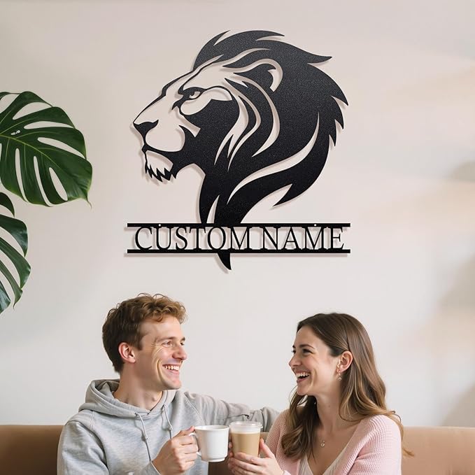 Personalized Metal Lion Name Sign – Custom Wall Art with Majestic Animal Design, Durable Outdoor & Indoor Home Decor – Unique Housewarming & Wedding Gift for Couples, Families, and Friends Style3