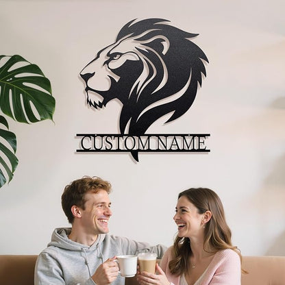 Personalized Metal Lion Name Sign – Custom Wall Art with Majestic Animal Design, Durable Outdoor & Indoor Home Decor – Unique Housewarming & Wedding Gift for Couples, Families, and Friends Style4