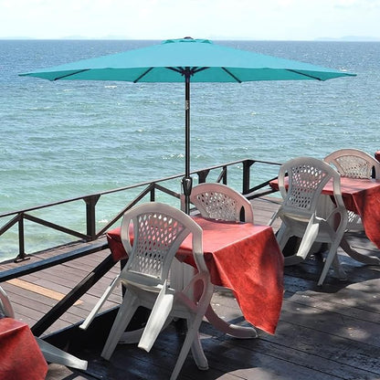 Simple Deluxe 9FT Outdoor Patio Umbrella Table Market Umbrella with Push Button Tilt and Crank, 8 Sturdy Ribs, UV Protection Waterproof for Garden, Lawn, Deck, Backyard, Pool,Turquoise