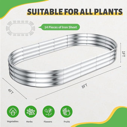 HOOPLE 2 Pack 8x4x1FT Galvanized Raised Garden Beds for Vegetables, Large Oval Metal Planter Box Outdoor, 32 Cu Ft Deep Open Bottom Garden Bed Kit for Backyard, Flowers, Herbs & Deep-Rooted Plants