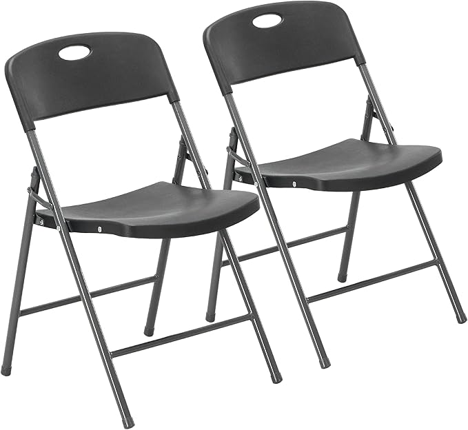 DUMOS 2 Pack Folding Chairs Heavy Duty - Plastic Stackable Portable Dining Chairs Set, Wedding, Party, Patio, Garden, for Indoor Outdoor, for Home and Office, Conference, Black