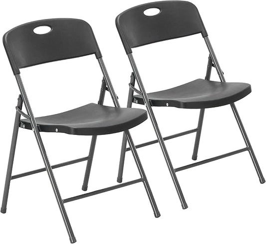 DUMOS 2 Pack Folding Chairs Heavy Duty - Plastic Stackable Portable Dining Chairs Set, Wedding, Party, Patio, Garden, for Indoor Outdoor, for Home and Office, Conference, Black