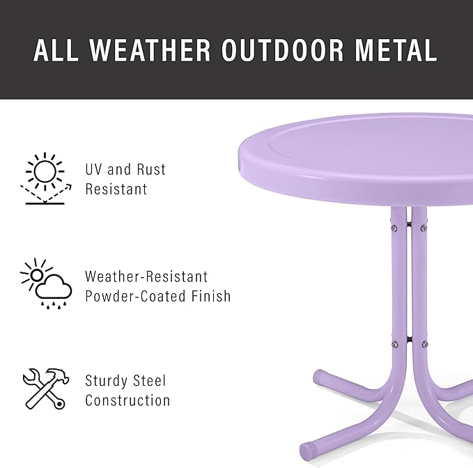 Crosley Furniture Griffith Weather Resistant Retro Metal Outdoor Side Table for Patio, Deck, Porch, Lavender Gloss