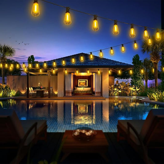 Vocevos 100FT LED Outdoor String Lights with 52 Waterproof Shatterproof ST38 Vintage Edison Bulbs, Outside Lights for Patio Lighting Cafe, Bistro, Backyard, 2700K Dimmable