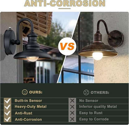 LONEDRUID Dusk to Dawn Sensor Outdoor Wall Sconce Black Exterior Gooseneck Barn Light Fixtures Waterproof Farmhouse Wall Mount Porch Lighting Anti-Rust Outside Lantern for House Garage Entryway