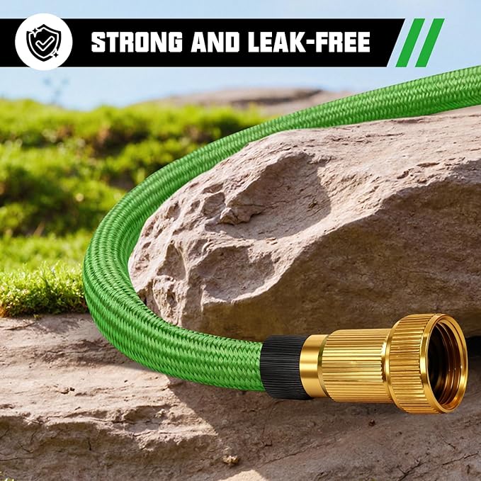 50FT Premium Garden Hose Ultra Lightweight Non-Expanding Design 50 FT Watering Hose with 10 Function Nozzle, Kink & Tangle-Free, Leakproof & Pressure Resistant for Yard/Lawn/Camping (Green)
