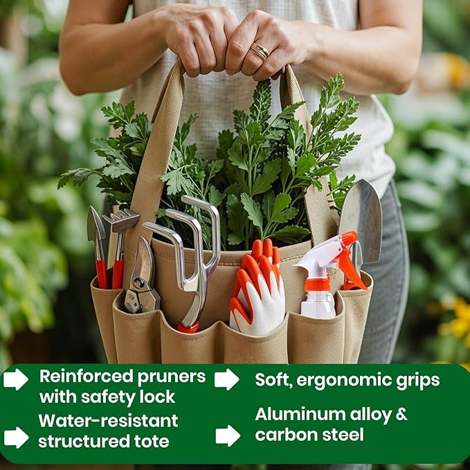 Complete Garden Tools Set, 11 Pcs Heavy Duty Gardening Tools with Organizer Tote Bag, Aluminum & Carbon Steel Garden Tool Set, Gardening Kit for Women & Men, Ideal Gardening Gifts for Plant Lovers