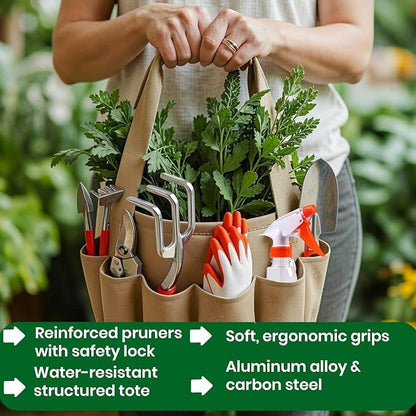 Complete Garden Tools Set, 11 Pcs Heavy Duty Gardening Tools with Organizer Tote Bag, Aluminum & Carbon Steel Garden Tool Set, Gardening Kit for Women & Men, Ideal Gardening Gifts for Plant Lovers