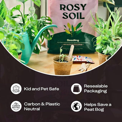 Rosy Soil Seed Starter Soil Mix - Organic Peat-Free Seedling Soil w/Worm Castings, Biochar, Mycorrhizae for Seed Germination, Microgreens, Propagation, Herbs, Vegetables, Flowers, Cuttings - 4qt
