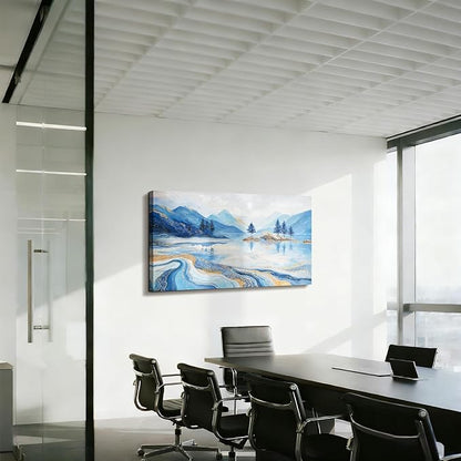 SERIMINO Landscape Wall Art, Large Abstract Wall Art, Modern Art Wall Decor, Mountain Lake Canvas Prints, Blue and Gold Pictures for Living Room Bedroom Office Hallway House Decorations 24"x48"