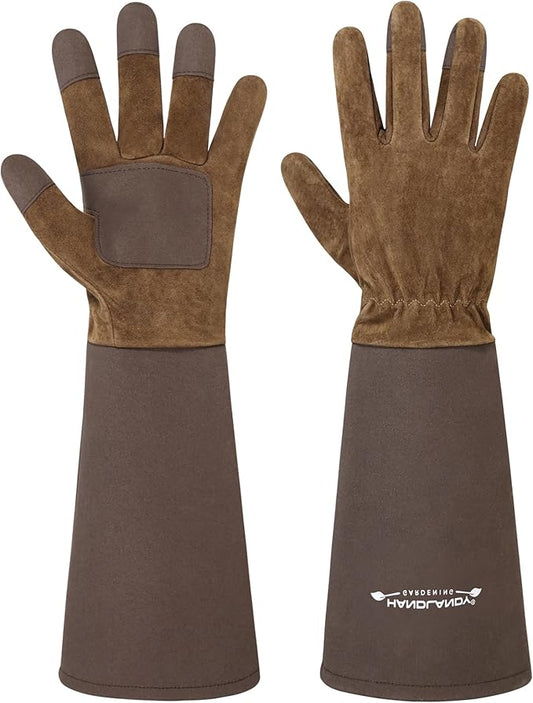 HLDD HANDLANDY Long Gardening Gloves for Women Men - Leather Rose Pruning Gloves Thorn Proof - Breathable Working Glove