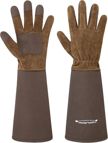 HLDD HANDLANDY Long Gardening Gloves for Women Men - Leather Rose Pruning Gloves Thorn Proof - Breathable Working Glove