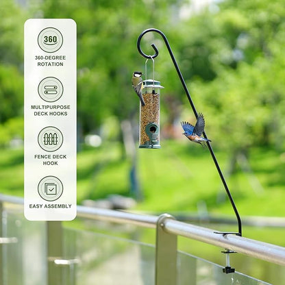 MIXXIDEA 2 Packs Heavy Duty Deck Rail Pole Deck Hook, Extensible and Adjustable Deck Hook for Hanging Bird Feeder, Plants, Suet Baskets,Wind Chimes,Lanterns