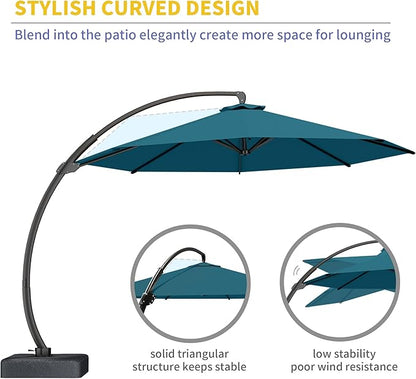 Kingdura 11ft Offset Cantilever Patio Umbrella with Base Included, Large Round Aluminum Outdoor Umbrella, 360° Rotation & Infinite Tilt, Heavy Duty Frame for Deck Pool Backyard, Lake Blue