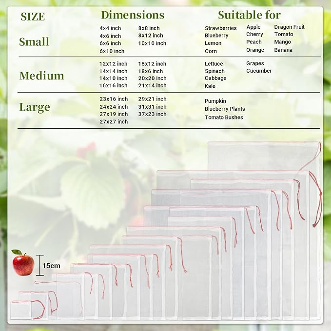 Mesh Fruit Tree Bags, 20 Pack 27 x 19 inch Plants Protection Netting Bags with Drawstring, Insect Bird Bug Barrier Net Cover for Garden Flower Bananas Vegetables Fruits Tree Shrub