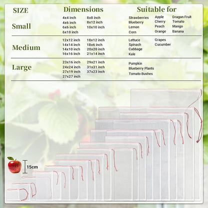 Fruit Cover Bags with Drawstring, 50pcs 10x10 Inch Garden Netting Fruit Protection Bags for Plant Flowers Vegetables Trees Away Bugs Birds Flies