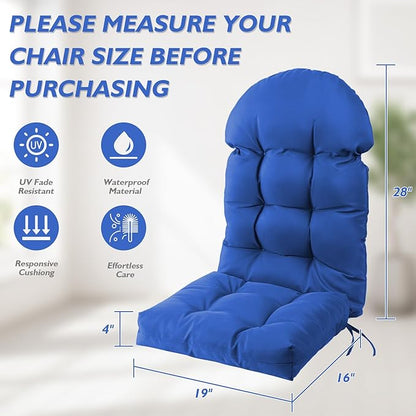 Outdoor High Back Chair Cushion, Water Resistant Tufted Adirondack Rocking Chair Cushion with Ties, Replacement Seat Cushion for Patio Furniture