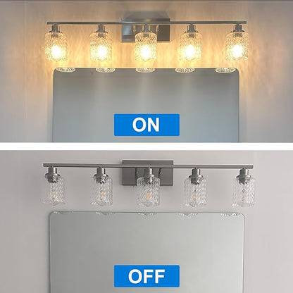 MELUCEE 6 Lights Bathroom Lighting Fixtures Over Mirror Brushed Nickel with Hammered Glass Shade, Vanity Light Indoor Wall Mounted Lamp for Bathroom Bedroom Kitchen