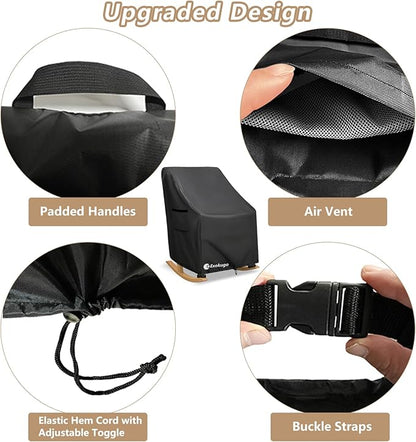 Rocking Chair Cover 2 Pack 600D Heavy Duty Waterproof - Patio Furniture Covers for Outdoor Rocking Chairs - All Weather Protection 27x34x45 Inches Black